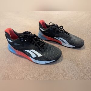 Reebok Nano X Cross Training Shoes, Mens 11.5, Light Blue, Red/Orange, White